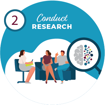 Conduct research blue icon