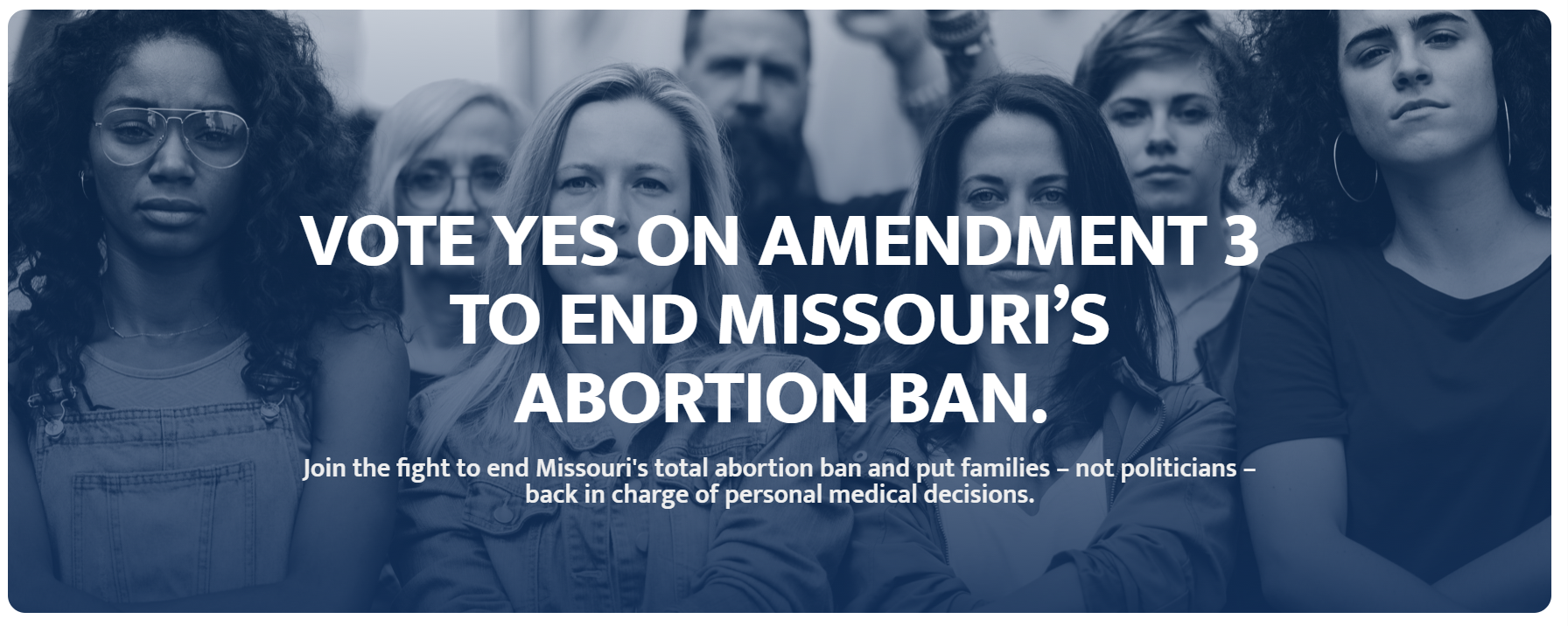 Image from Missourians for Constitutional Freedom's website that says "Vote Yes on Amendment to end Missouri's abortion ban."