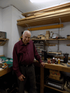 Carl in his carpentry shop.